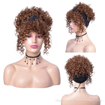 Wholesale Short Curly Wrap Turban Headband Wig Heat Resistance Ombre Water Wave Synthetic Hair Headband Wigs For Black Women